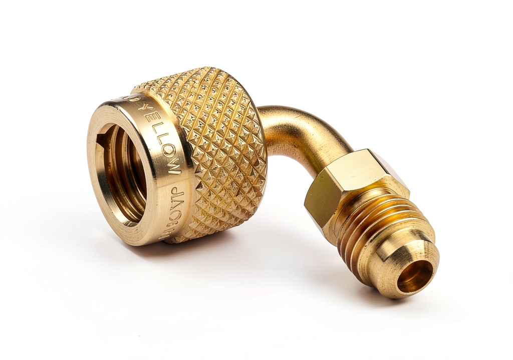 Yellow Jacket bronze flare NPT fitting close‑up