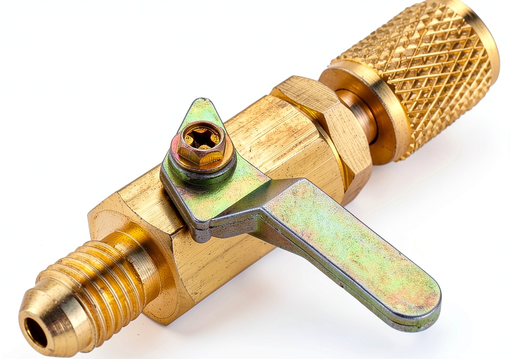 Aupoko brass ball valve installed on a HVAC charging hose