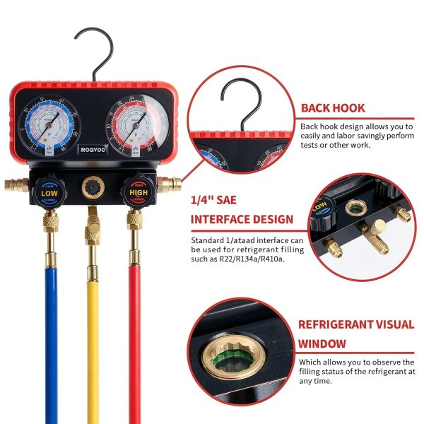 Rogvoc AC Manifold Gauge Set Brass Construction-2